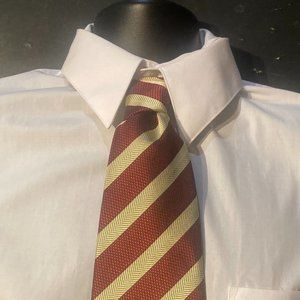 Hugo Boss Mens Silk Necktie Red Gold Striped Tie Italy